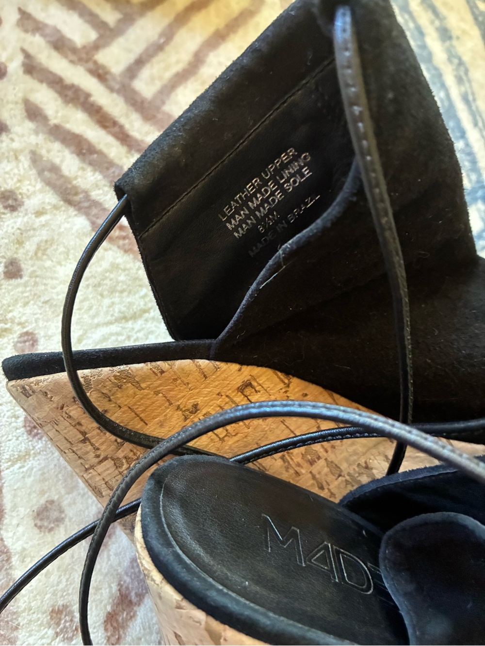 M4DE Black Suede Cork Wedge Mules with Ankle Tie Made in Brazil 8.5 - Picture 5 of 6